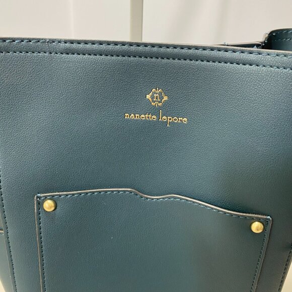 Nanette Lepore Monty Bucket Vegan Leather Structured Handbag Purse Womens Green - Picture 3 of 9